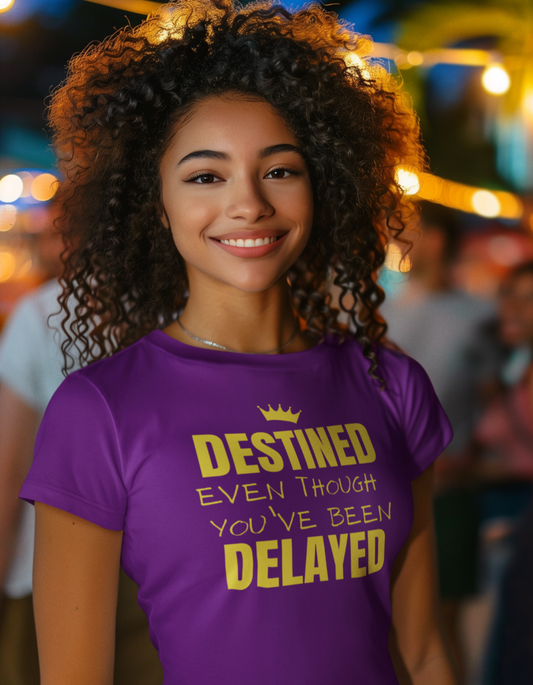 Destined Though Delayed – Motivational T-Shirt for Adults